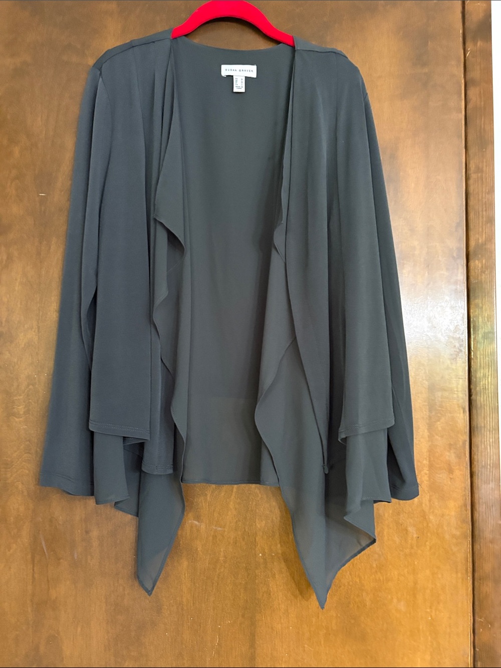 Susan graver liquid knit and sheer flyaway jacket like new charcoal gray Medium